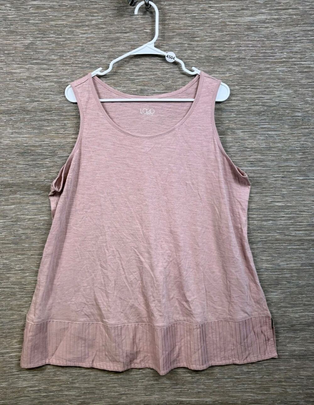 LOGO Layers by Lori Goldstein 100% Cotton Tank with Pleated Trim 2X Pink NEW